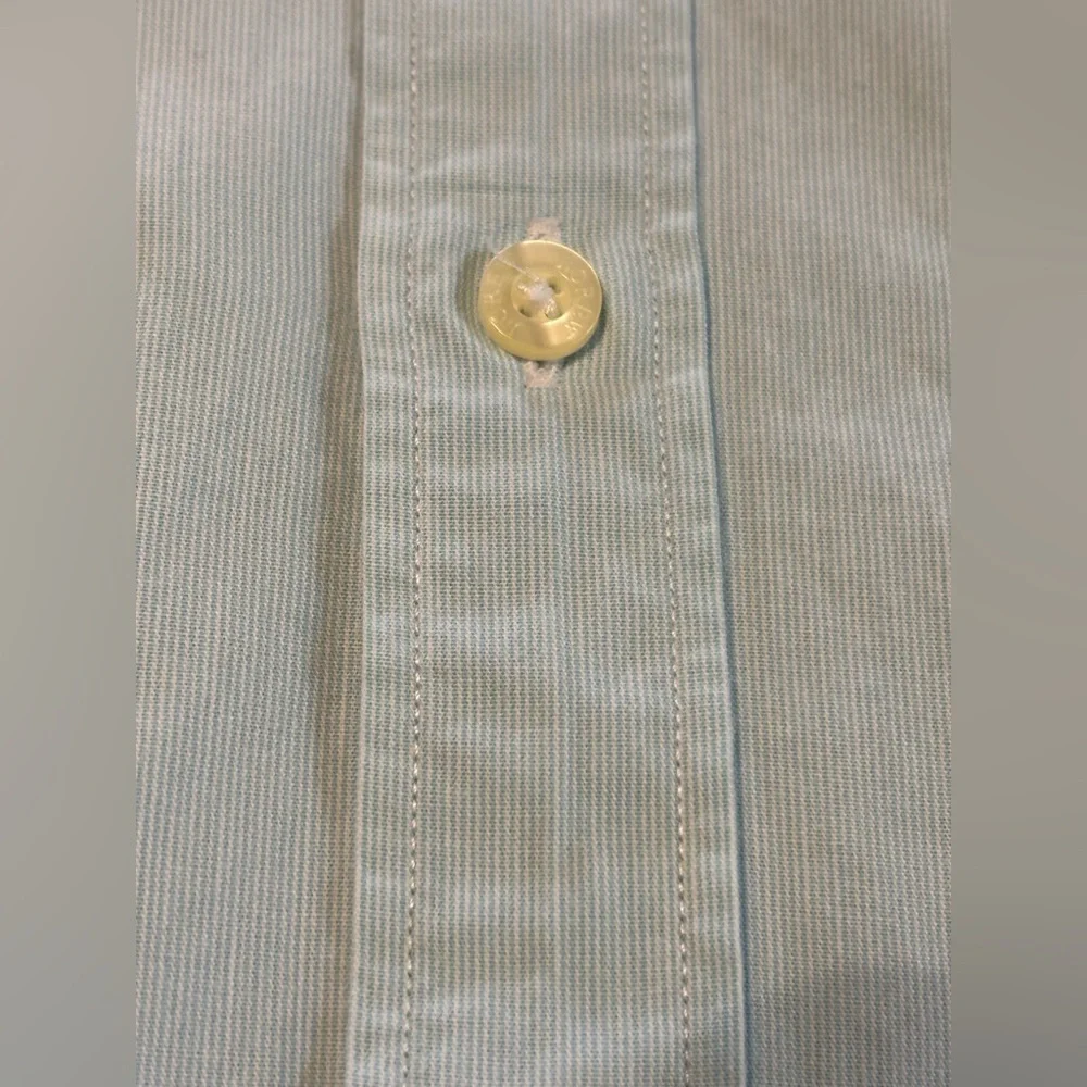 J. Crew Men's Casual Light Blueish-greenish Pin Striped Shirt, Size: L. (5462) - Picture 9 of 10
